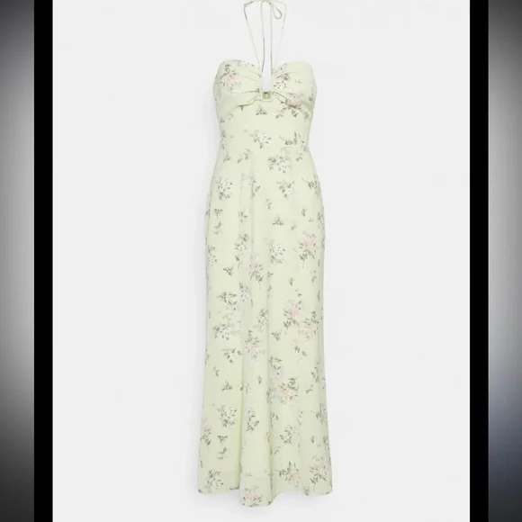 Abercrombie & Fitch Green Floral Halter Tie Neck Ultra Feminine Dress NWOT M - Picture 4 of 16